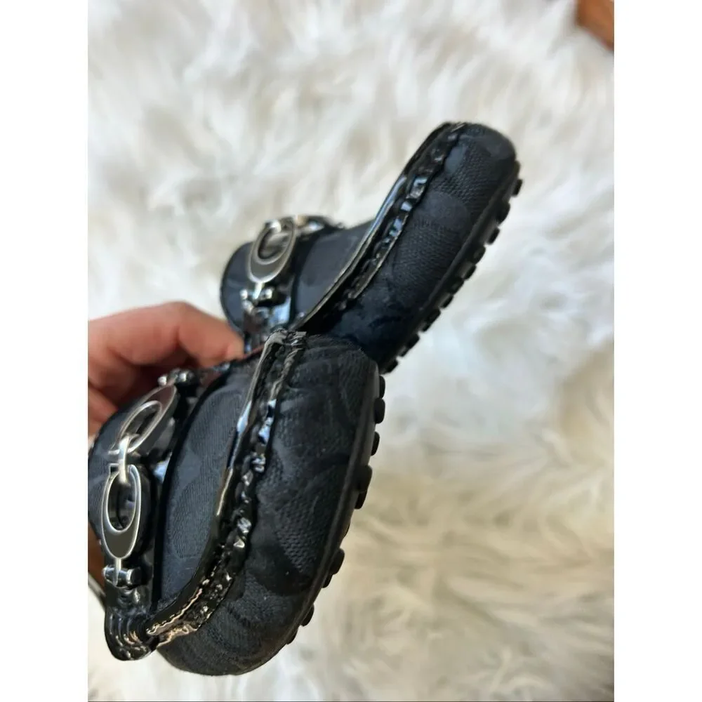Coach Fortunata Buckle Loafers Size 7.5 B Signature Print Patent Leather Trim